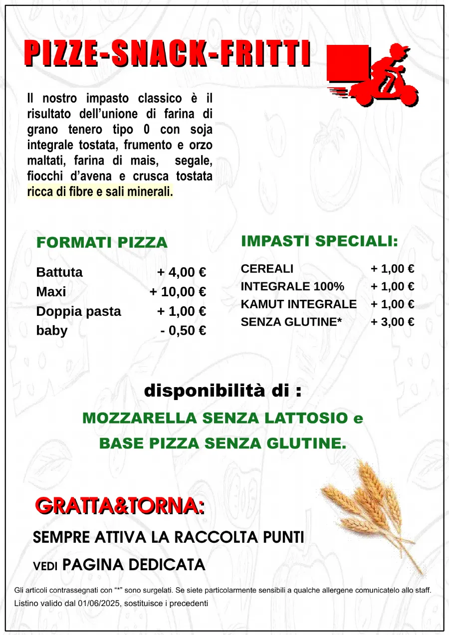 Listino online : Menu Nuovo listino Pizzaidea Ceggia